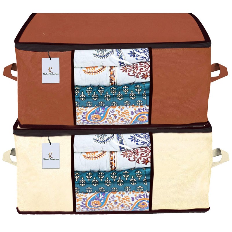 Kuber Industries Underbed BagStorage OrganizerBlanket CoverStorage Bag for Clothes LargePack of 2 Ivory Dark Brown - Image 1