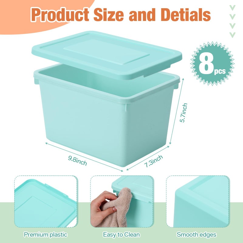Potchen 8 Pack Cute Plastic Storage Bins with Snap Tight Lids Small Stackable Storage Boxes 9.8" Ã—7.3" Ã—5.7" Storing Totes for Organizing Craft Office Supplies (Mixed Color) - Image 2