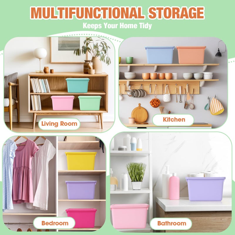 Potchen 8 Pack Cute Plastic Storage Bins with Snap Tight Lids Small Stackable Storage Boxes 9.8" Ã—7.3" Ã—5.7" Storing Totes for Organizing Craft Office Supplies (Mixed Color) - Image 4