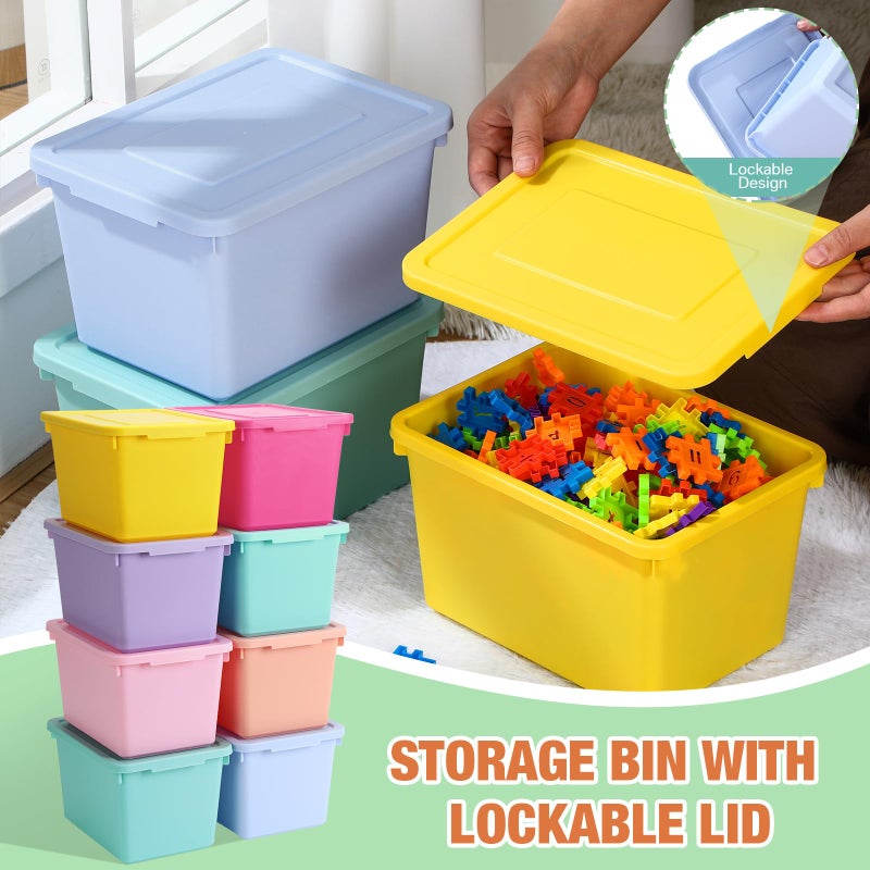 Potchen 8 Pack Cute Plastic Storage Bins with Snap Tight Lids Small Stackable Storage Boxes 9.8" Ã—7.3" Ã—5.7" Storing Totes for Organizing Craft Office Supplies (Mixed Color) - Image 5