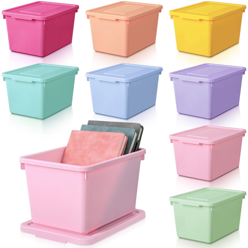 Potchen 8 Pack Cute Plastic Storage Bins with Snap Tight Lids Small Stackable Storage Boxes 9.8" Ã—7.3" Ã—5.7" Storing Totes for Organizing Craft Office Supplies (Mixed Color) - Image 1