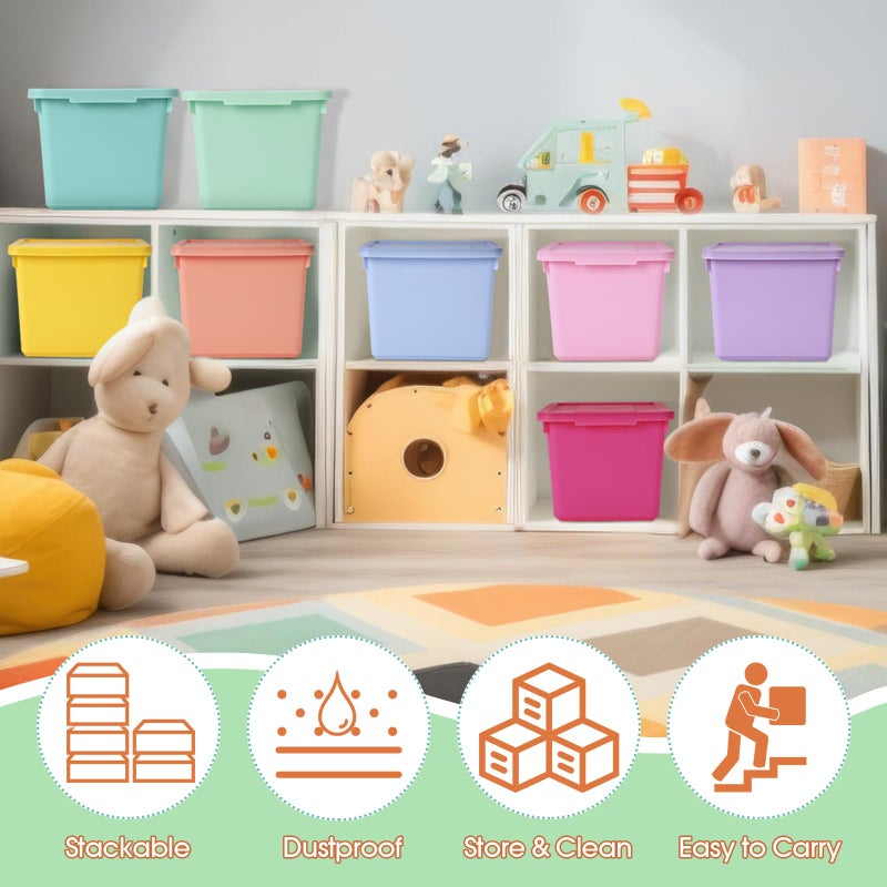 Potchen 8 Pack Cute Plastic Storage Bins with Snap Tight Lids Small Stackable Storage Boxes 9.8" Ã—7.3" Ã—5.7" Storing Totes for Organizing Craft Office Supplies (Mixed Color) - Image 3