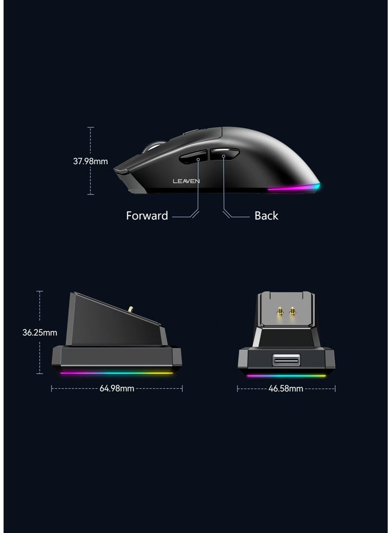 مورتيكو ماوس ألعاب لاسلكي قابل لإعادة الشحن مع قاعدة شحن RGB - حساس عالي الدقة وبطارية تدوم طويل - ماوس ألعاب ممتاز للكمبيوتر لاسلكي - Image 4