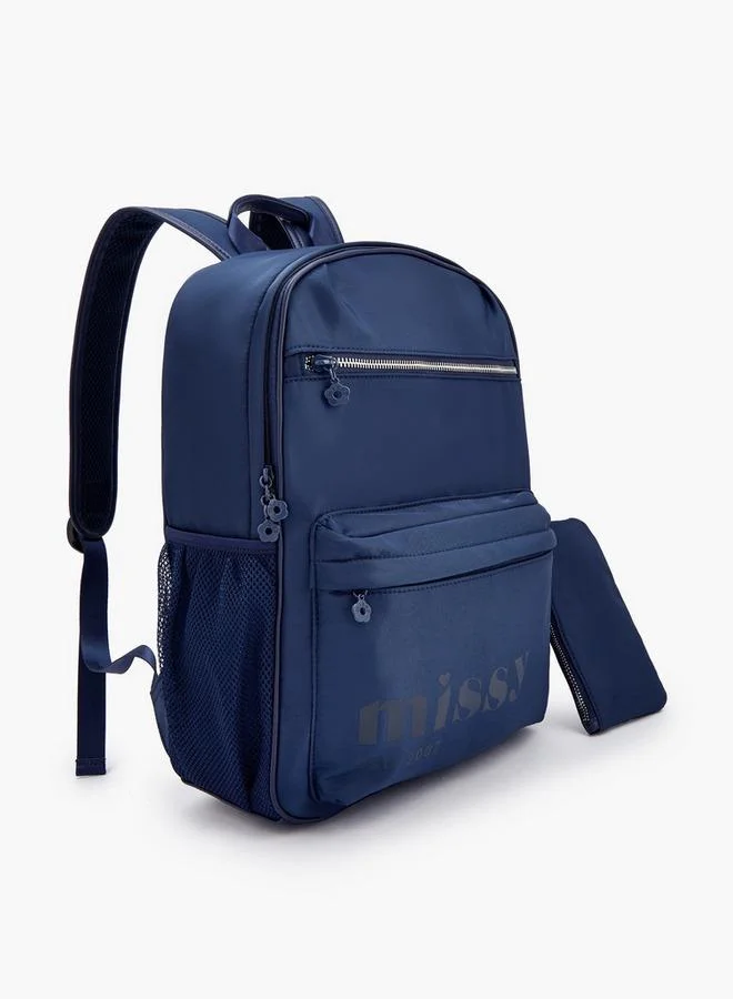 Missy Navy Logo Print 2-Piece School Backpack Set For Kids With Pencil Pouch - 30X12X40 Cm  | Best Price UAE