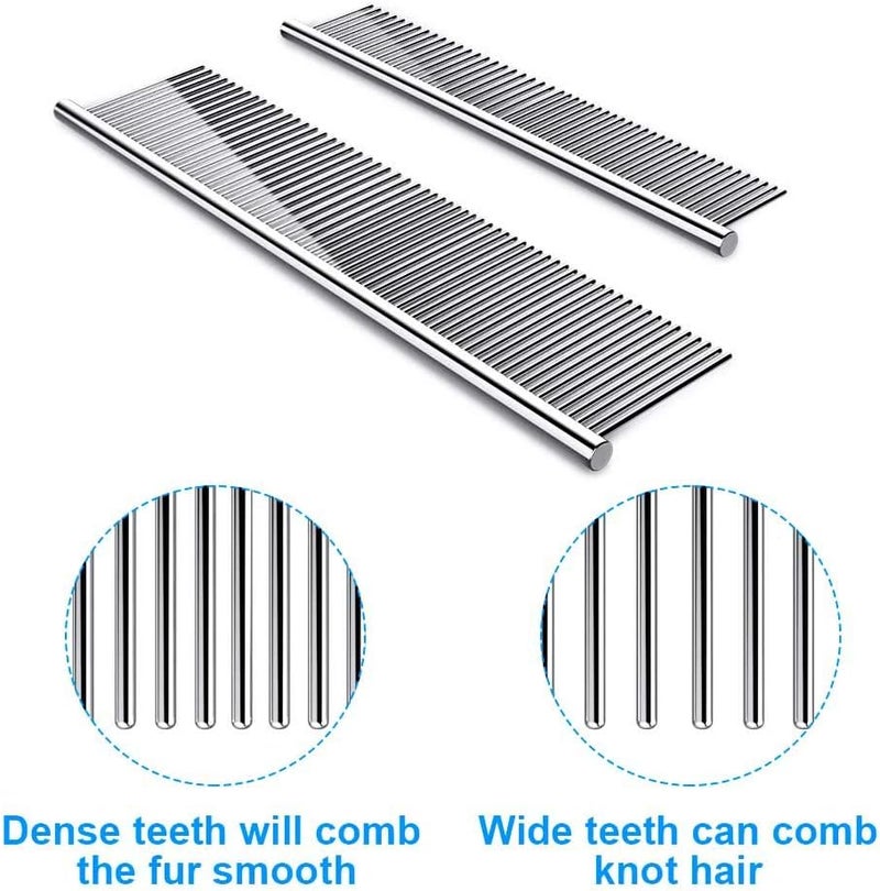 Cafhelp 2 Pack Dog Combs with Rounded Ends Stainless Steel Teeth, Cat Comb for Removing Tangles and Knots, Professional Grooming Tool for Long and Short Haired Dog, Cat and other pets, 6.3IN/7.4IN - Image 3