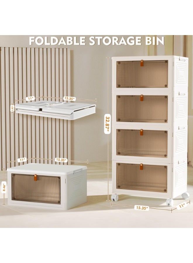 دولاب مع 4 أدراج، برج تخزين، حاويات تخزين قابلة للتكديس مع عجلات – صناديق تخزين قابلة للطي للمنزل والمكتب وغرف النوم، متعددة الاستخدامات، سهلة التركيب، متينة وموفرة للمساحة - Image 2