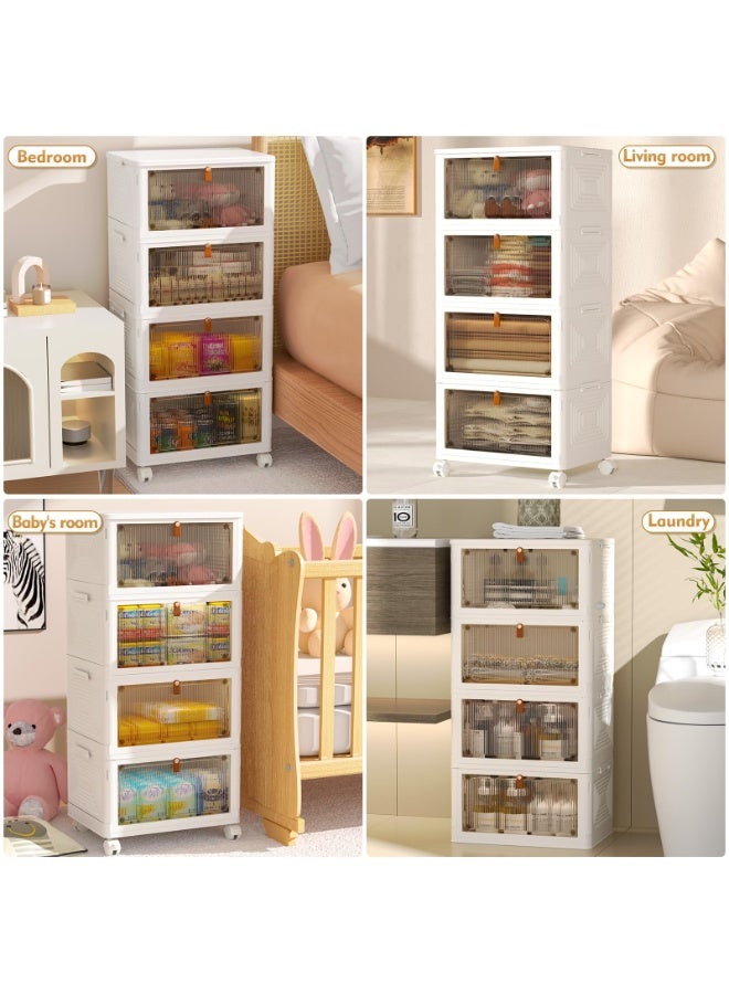 دولاب مع 4 أدراج، برج تخزين، حاويات تخزين قابلة للتكديس مع عجلات – صناديق تخزين قابلة للطي للمنزل والمكتب وغرف النوم، متعددة الاستخدامات، سهلة التركيب، متينة وموفرة للمساحة - Image 3