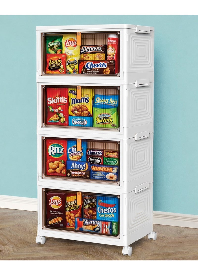 دولاب مع 4 أدراج، برج تخزين، حاويات تخزين قابلة للتكديس مع عجلات – صناديق تخزين قابلة للطي للمنزل والمكتب وغرف النوم، متعددة الاستخدامات، سهلة التركيب، متينة وموفرة للمساحة - Image 1