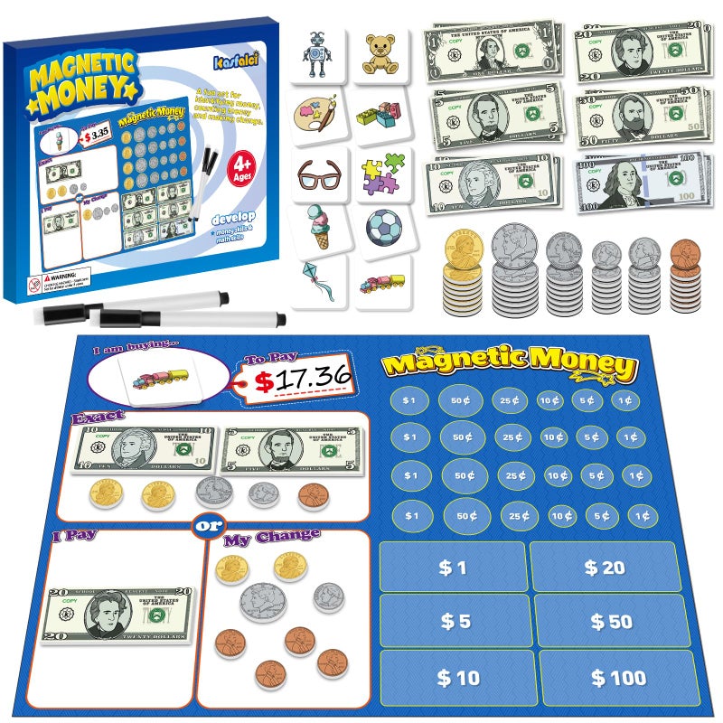 Kasfalci 60 PCS Magnetic Money for Kids for Learning Math Manipulatives Learning Education Toys for Classroom Pretend Play Math Games for Toddler Teacher and Homeschool Supplies - Image 3