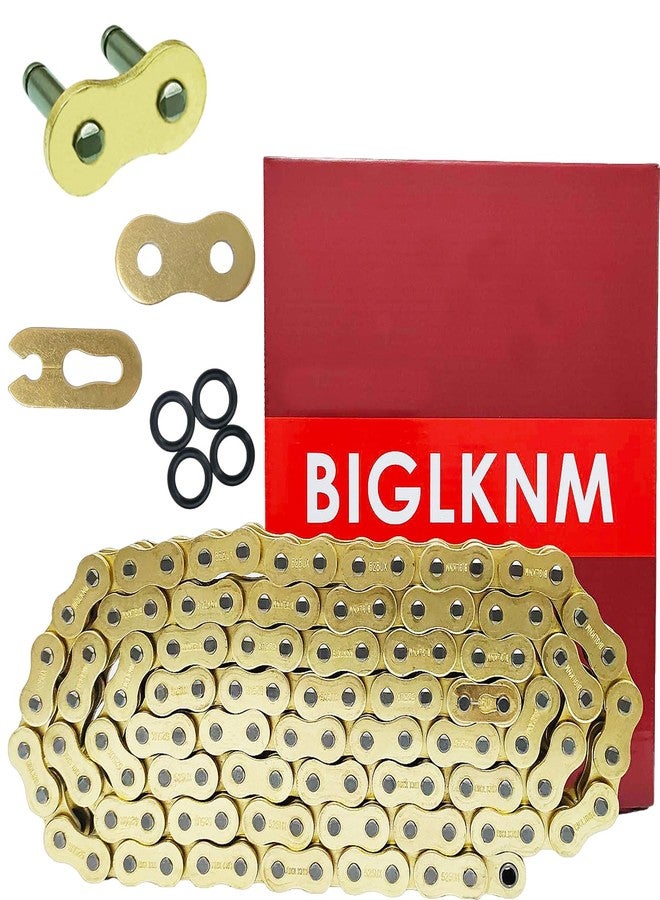 BIGLKNM سلسلة دراجة نارية BIGLKNM 525 X-Ring مكونة من 104 حلقات مع وصلة رئيسية، سلسلة قيادة ذهبية اللون مناسبة لدراجات سوزوكي وهوندا وكاواساكي والدراجات النارية والدراجات الصغيرة والدراجات الترابية - Image 1