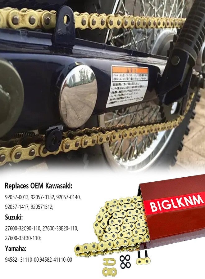 BIGLKNM سلسلة دراجة نارية BIGLKNM 525 X-Ring مكونة من 104 حلقات مع وصلة رئيسية، سلسلة قيادة ذهبية اللون مناسبة لدراجات سوزوكي وهوندا وكاواساكي والدراجات النارية والدراجات الصغيرة والدراجات الترابية - Image 3