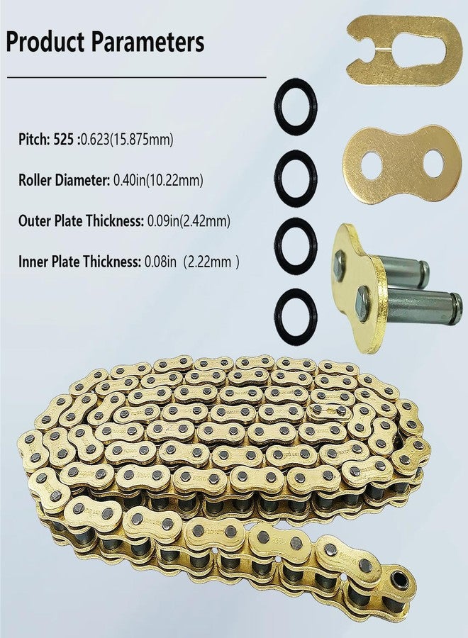 BIGLKNM سلسلة دراجة نارية BIGLKNM 525 X-Ring مكونة من 104 حلقات مع وصلة رئيسية، سلسلة قيادة ذهبية اللون مناسبة لدراجات سوزوكي وهوندا وكاواساكي والدراجات النارية والدراجات الصغيرة والدراجات الترابية - Image 4