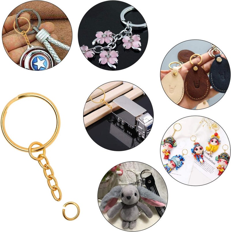 100 Pieces Metal Split Key Rings with Chain and Open Jump Rings, 1" Diameter Split Key Chain Rings for DIY Crafts, Keys, Pendant, Jewelry Making (Gold) - Image 4