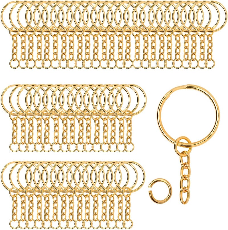 100 Pieces Metal Split Key Rings with Chain and Open Jump Rings, 1" Diameter Split Key Chain Rings for DIY Crafts, Keys, Pendant, Jewelry Making (Gold) - Image 1