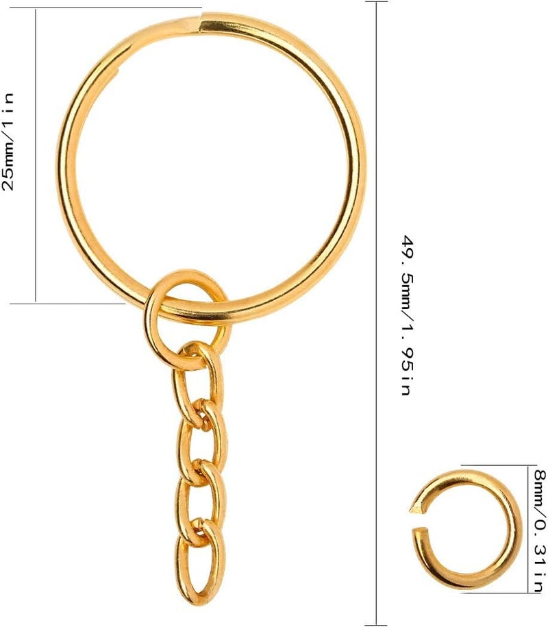 100 Pieces Metal Split Key Rings with Chain and Open Jump Rings, 1" Diameter Split Key Chain Rings for DIY Crafts, Keys, Pendant, Jewelry Making (Gold) - Image 3