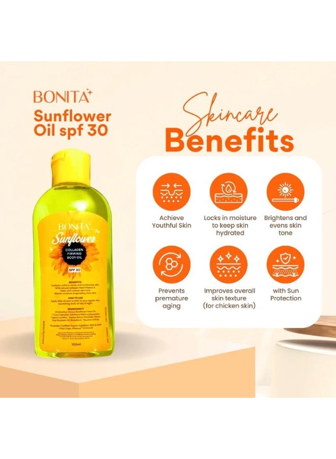 Bonita Sunflower SPF30 Collagen Firming Body Oil 100ml - Image 2