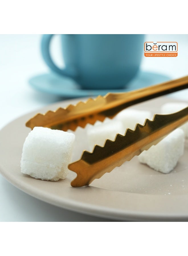 Beram Sugar Tong Stainless Steel Mini Tongs for Sugar Cubes Ice Snacks & Tea Parties – Durable Rust-Resistant (4, Gold, 15+12.5) - Image 2