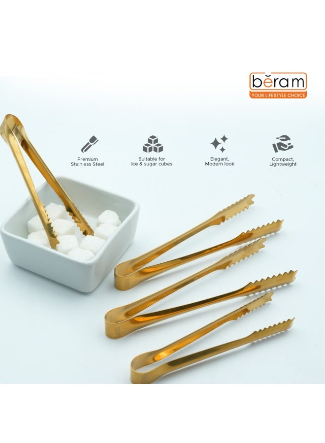 Beram Sugar Tong Stainless Steel Mini Tongs for Sugar Cubes Ice Snacks & Tea Parties – Durable Rust-Resistant (4, Gold, 15+12.5) - Image 3