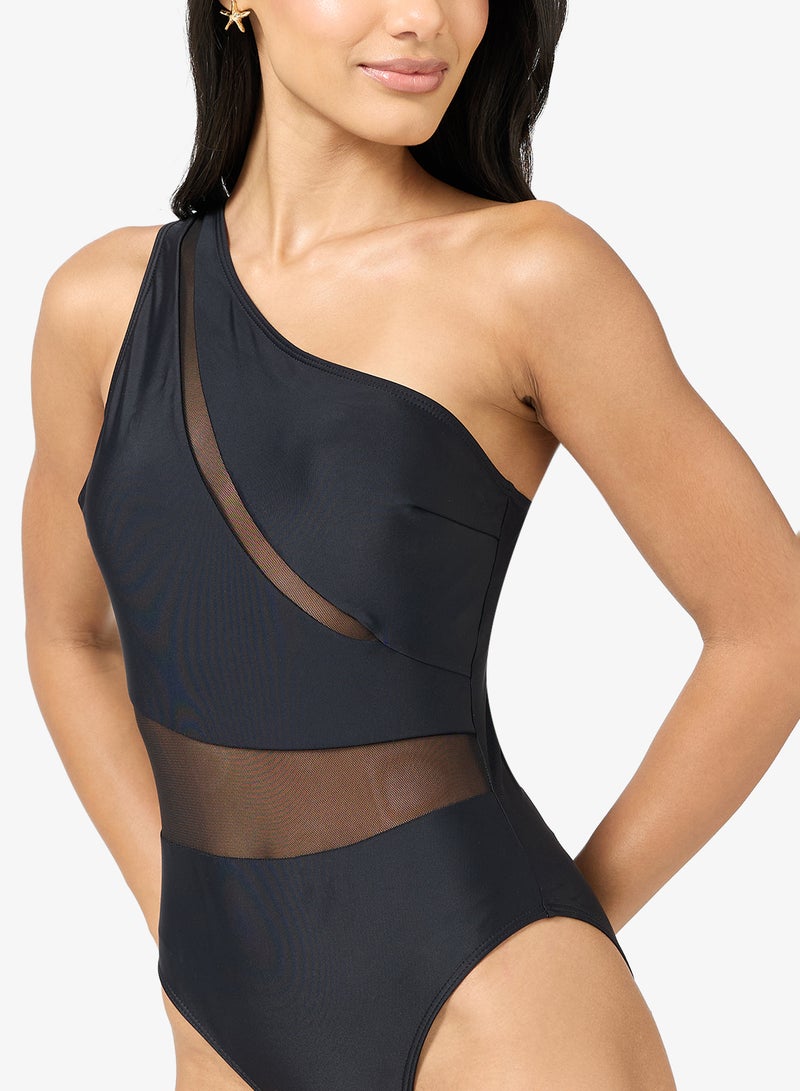 Ginger One Shoulder Mesh Detail Swimsuit - Image 2