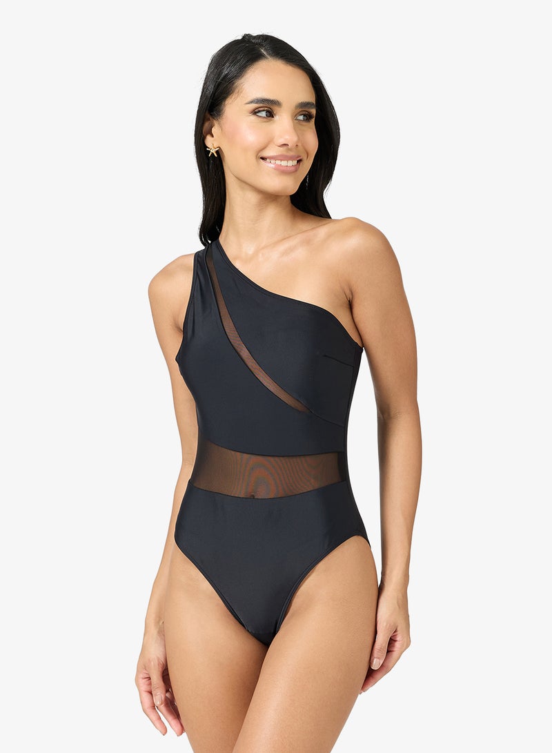 Ginger One Shoulder Mesh Detail Swimsuit - Image 1