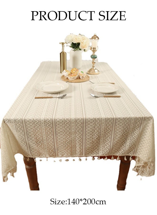 Cotton Linen Tablecloth, Household Anti Slip Lace Table Mat, Rectangular Tablecloth With Tassels, Dustproof, Heat Resistant And Wear Resistant, Suitable For Dining Tables, Desks, Dressing Tables, Counters, Coffee Tables, 140 * 200cm
