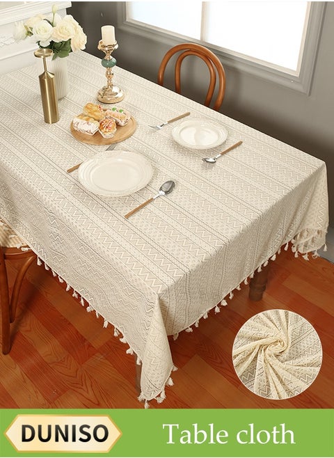 Cotton Linen Tablecloth, Household Anti Slip Lace Table Mat, Rectangular Tablecloth With Tassels, Dustproof, Heat Resistant And Wear Resistant, Suitable For Dining Tables, Desks, Dressing Tables, Counters, Coffee Tables, 140 * 200cm