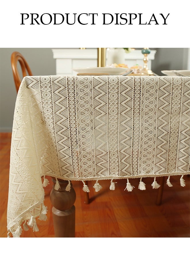 Cotton Linen Tablecloth, Household Anti Slip Lace Table Mat, Rectangular Tablecloth With Tassels, Dustproof, Heat Resistant And Wear Resistant, Suitable For Dining Tables, Desks, Dressing Tables, Counters, Coffee Tables, 140 * 200cm