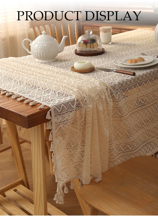 Cotton Linen Tablecloth, Household Anti Slip Lace Table Mat, Rectangular Tablecloth With Tassels, Dustproof, Heat Resistant And Wear Resistant, Suitable For Dining Tables, Desks, Dressing Tables, Counters, Coffee Tables, 140 * 200cm