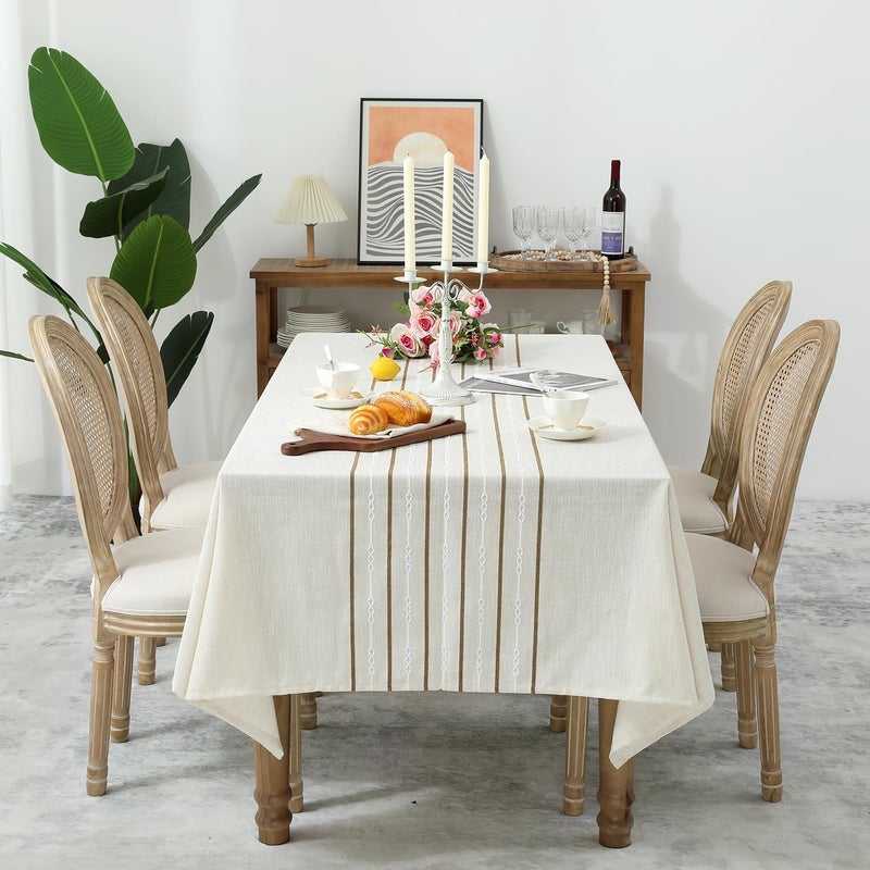 Chassic 60 x 104 inches Farmhouse Style Linen Tablecloths Boho 6 Foot Wrinkle Resistant Washable Rectangle Table Cloth for Dining Room Kitchen Wedding and Holiday Decorative  Cream - Image 1