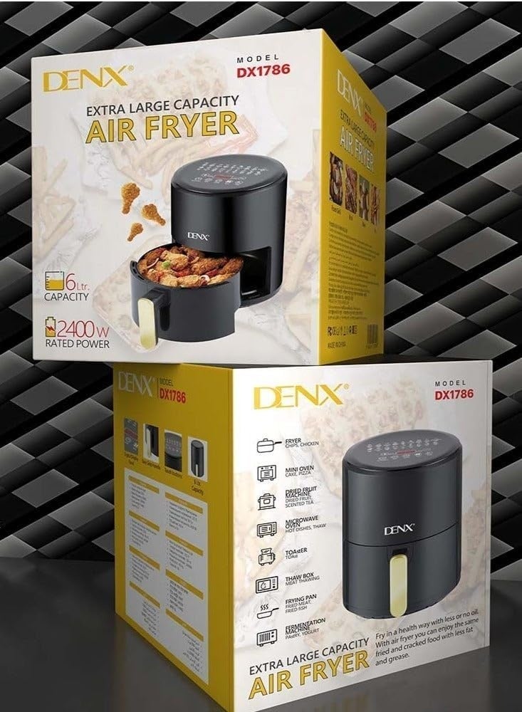 Denx DX1786 6L Digital Air Fryer 2400W – Extra Large Capacity Oil-Free Air Fryer for Frying, Baking, Grilling & Roasting – LED Touch Control, Non-Stick Basket, Rapid Hot Air Circulation – Black - Image 5