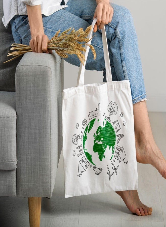 ARTBUG Tote Bag for Women with zip, Aesthetic Canvas tote bag for college girls, office, stylish and reusable - Green Earth - D No - 242 - Image 2