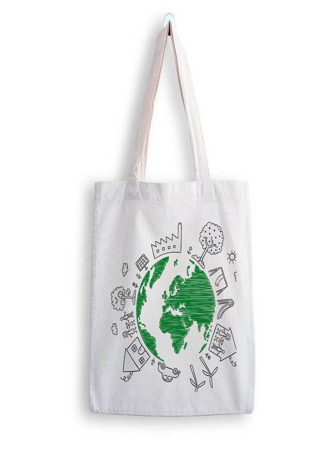 ARTBUG Tote Bag for Women with zip, Aesthetic Canvas tote bag for college girls, office, stylish and reusable - Green Earth - D No - 242 - Image 1