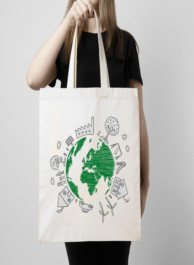 ARTBUG Tote Bag for Women with zip, Aesthetic Canvas tote bag for college girls, office, stylish and reusable - Green Earth - D No - 242 - Image 3