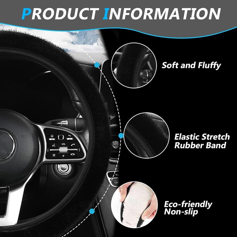 Hbxdeco Fuzzy Car Steering Wheel Cover, 15" Fluffy Auto Steering Wheel Protector for Winter Warm, Non-Slip Car Wheel Covers, Universal Vehicle Interior Decoration Accessories for Women Men (Black) - Image 5