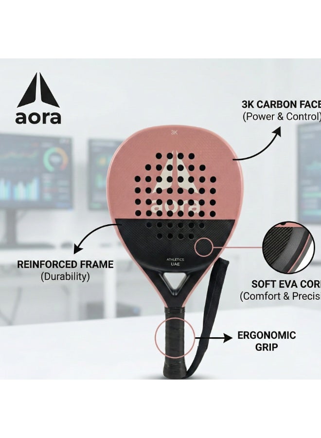 Aora Paddle Tennis Racket 3K Carbon Fiber Terra Cotta – Premium Padel Racket for Power & Control, Featuring Textured Surface for Spin, EVA Memory Foam Core & Soft Ergonomic Grip for Long Play Comfort - Image 5