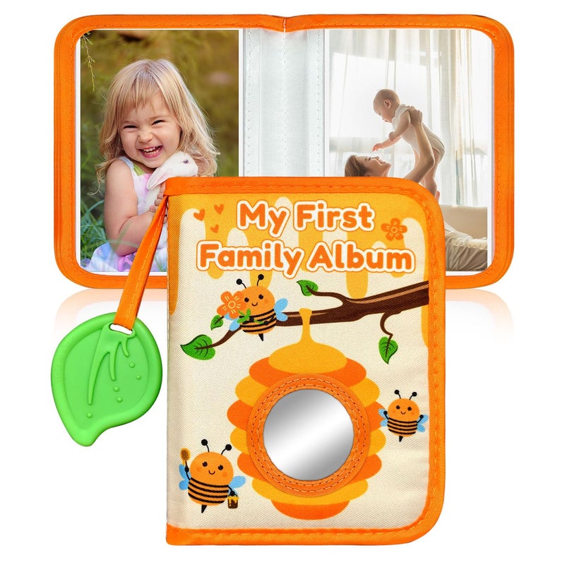 BOHEMIABY My First Photo Album for Baby 184x6 Baby Photo Book with Soft Cloth Cover Safety Mirror Toddler Baby Family Photo Book for Newborns Baptism Birthday Gifts Yellow Bee - Image 3