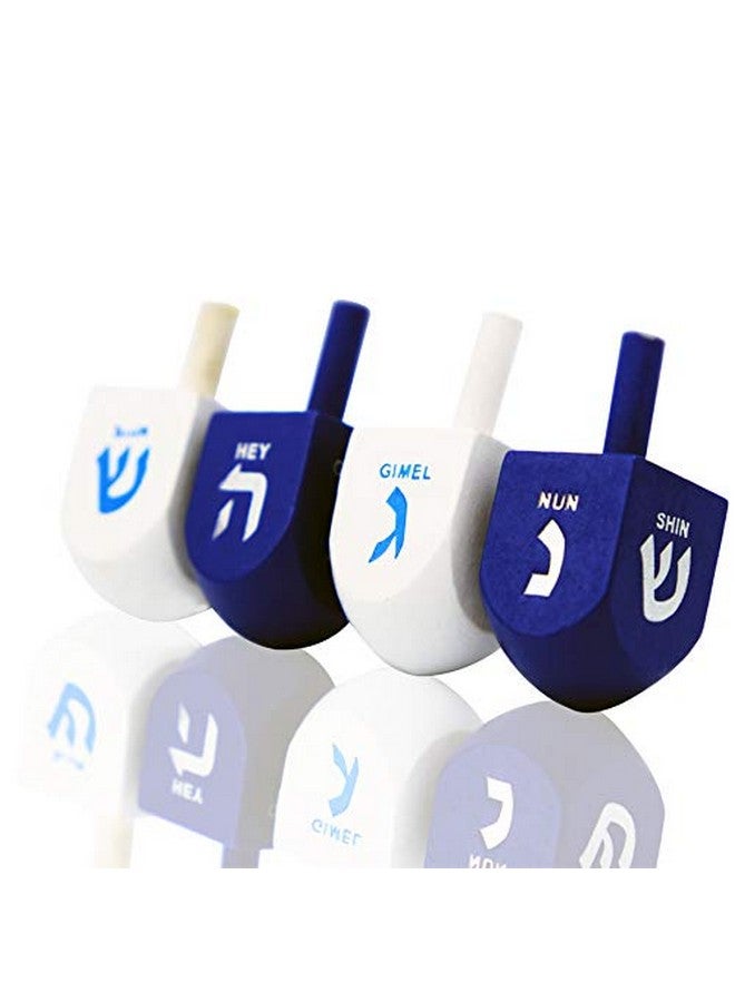 The Dreidel Company The Dreidel Company Bulk Solid Blue & White Wooden Hanukkah Dreidels, Hand Painted with English Transliteration- Includes Game Instruction Cards (4-Pack) - Image 2