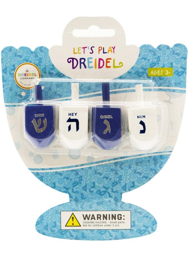 The Dreidel Company The Dreidel Company Bulk Solid Blue & White Wooden Hanukkah Dreidels, Hand Painted with English Transliteration- Includes Game Instruction Cards (4-Pack) - Image 3