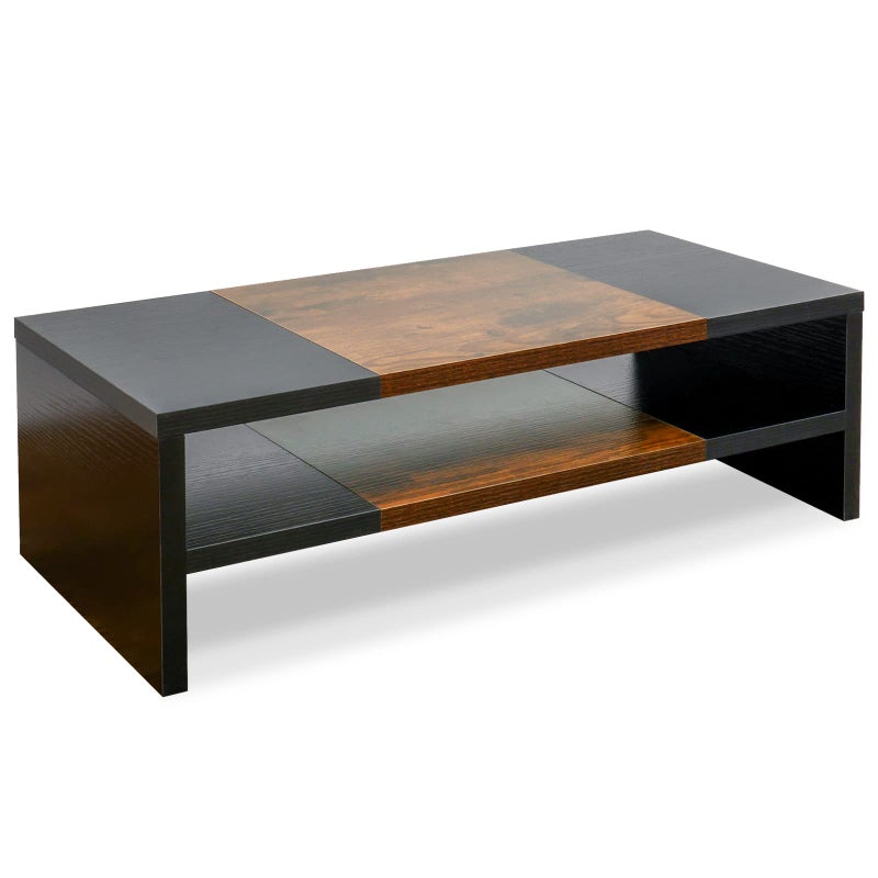 TEAMIX 2 Tiers Desktop Monitor Stand Riser 20 Inch Printer Stand with Storage Small TV Riser Laptop Wooden Desk Organizer Shelf Bookshelf (Black+Brown, 2 Tiers) - Image 1