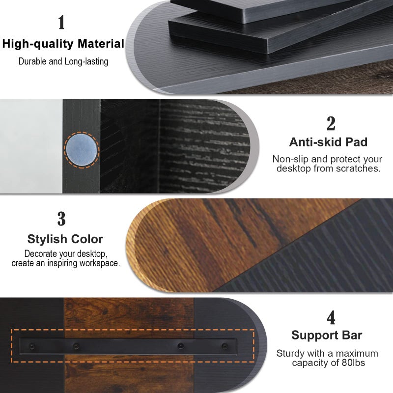 TEAMIX 2 Tiers Desktop Monitor Stand Riser 20 Inch Printer Stand with Storage Small TV Riser Laptop Wooden Desk Organizer Shelf Bookshelf (Black+Brown, 2 Tiers) - Image 4