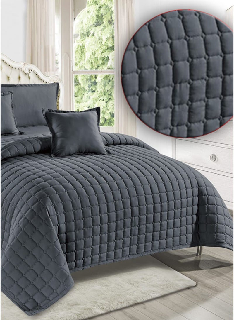 مون مفرش سرير نفر ونص سادة مبطن مضغوط بتصميم مربعات أنيق – 4 قطع – لحاف 170×220 سم – شرشف مغاط عميق 120×200+35 سم مع غطاء وسادة وغطاء مخدة ديكور - Image 3