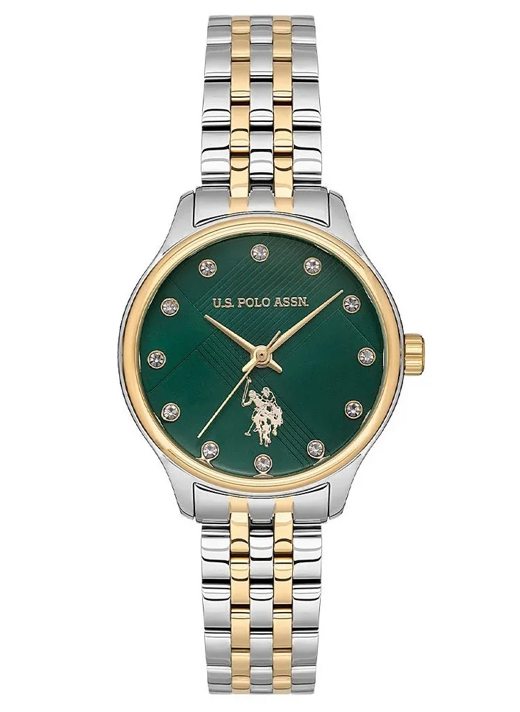U.S. Polo Assn. Stile Women's 30mm Watch with Green Dial & Two Tone Bracelet
