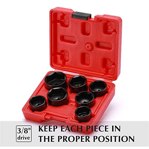 EMENTOL 7PCS 3/8" Drive Low Profile Oil Filter Socket, CR-V, Oil Filter Cap Remover and Installer Tool Set, 24mm, 25mm, 27mm, 28mm, 29mm, 32mm, 36mm, Oil Filter Cap Wrench Tool Kit - Image 5
