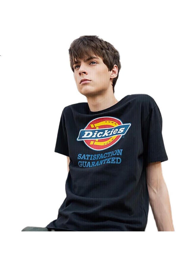 Dickies تي شيرت قصير الأكمام بطباعة الشعار للزوجين بياقة دائرية غير رسمية للرجال Dk007088 أسود XXL - Image 1
