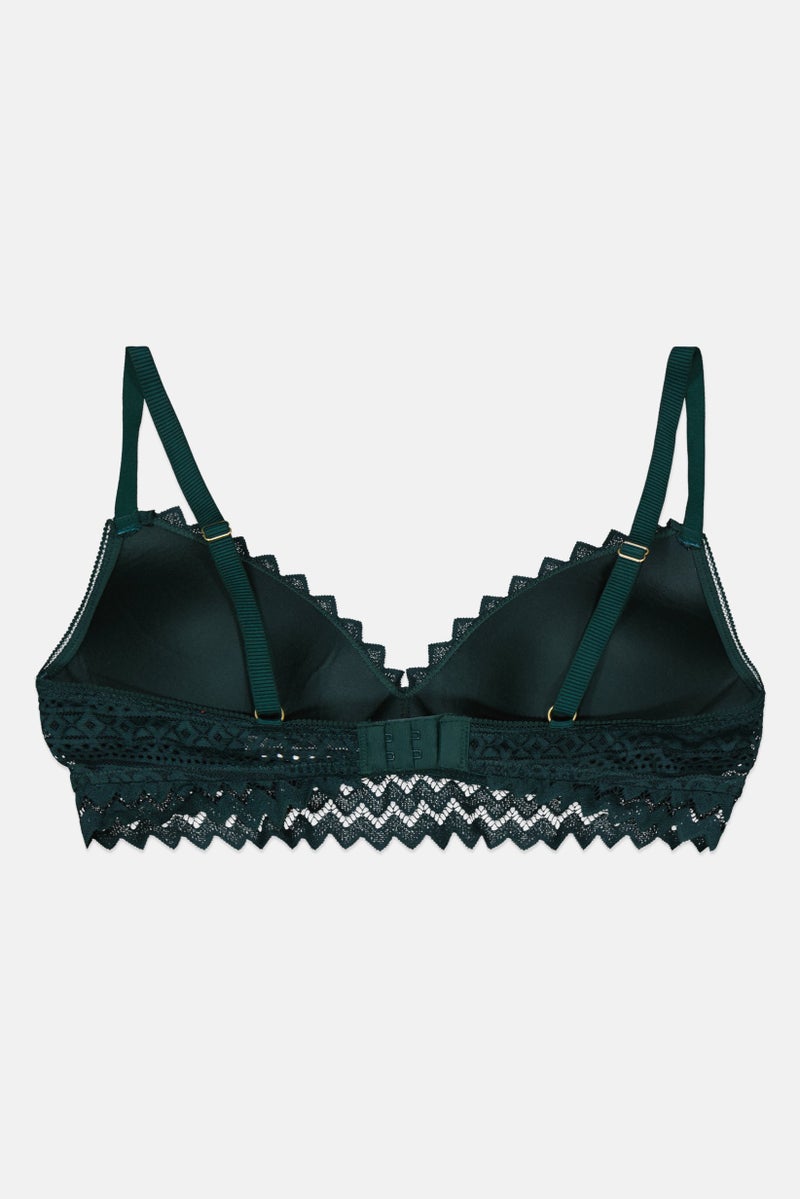 Etam Women Lightly Padded Wireless Lace Bra, Dark Green - Image 2
