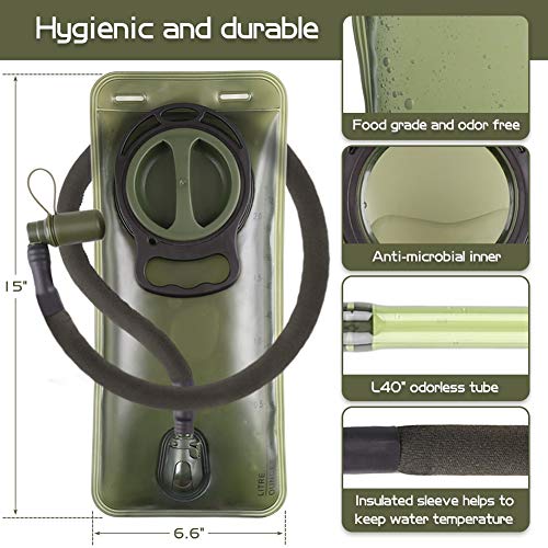 LANNEY 2L Hydration Bladder, Water Bladder for Hiking Backpack 2 Liter Military Green Water Storage Bag with Insulated Tube, Hydration Back Pack Replacement for Outdoor Camping Running Cycling - Image 2
