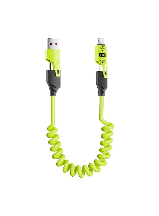 فوسيبورو كابل شحن سريع 4 في 1 للمركبة بزنبرك، أقصى قوة 65 واط، USB-C متعدد الوظائف، كابل بيانات عالي السرعة للشحن، شحن سريع لهواتف آيفون 16-5، لهواتف سامسونج S25/S24/S23 ألترا - Image 1