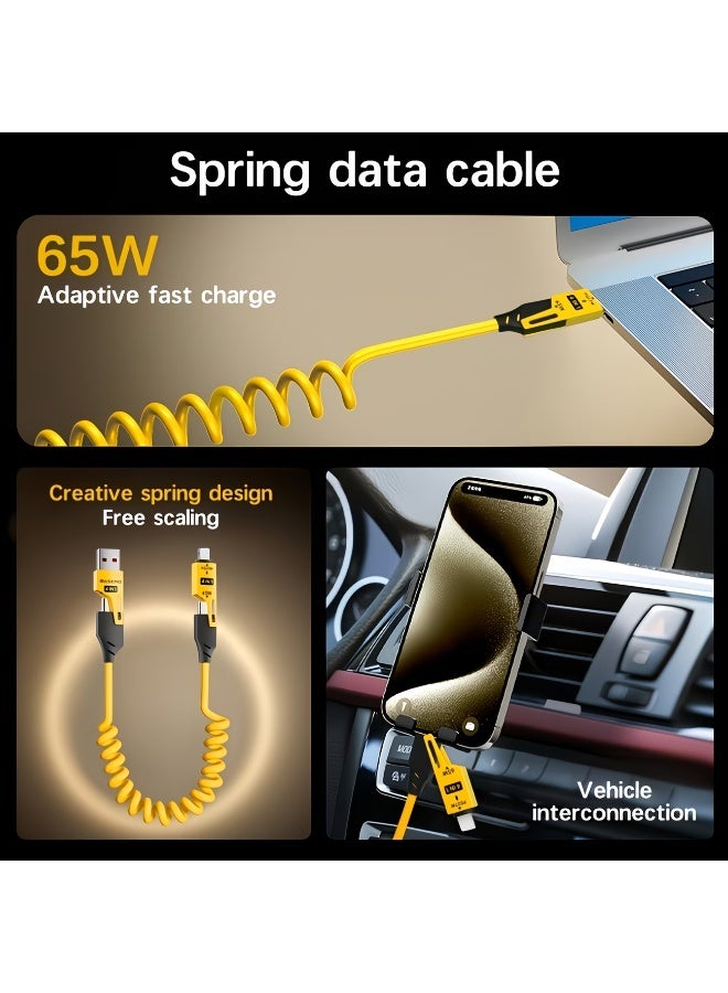 فوسيبورو كابل شحن سريع 4 في 1 للمركبة بزنبرك، أقصى قوة 65 واط، USB-C متعدد الوظائف، كابل بيانات عالي السرعة للشحن، شحن سريع لهواتف آيفون 16-5، لهواتف سامسونج S25/S24/S23 ألترا - Image 3