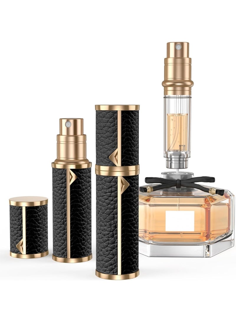 Perfume Travel Refillable Bottle, Genuine Leather Bottom-Filling Fragrances Perfume Atomizer, Mini Cologne Dispenser, Portable Sprayer Pocket Size for Cruise Car Trip Purse Gift 5ml (Black) - Image 1