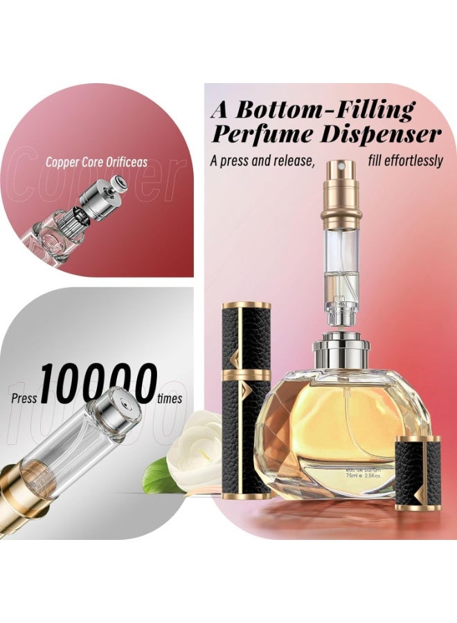Perfume Travel Refillable Bottle, Genuine Leather Bottom-Filling Fragrances Perfume Atomizer, Mini Cologne Dispenser, Portable Sprayer Pocket Size for Cruise Car Trip Purse Gift 5ml (Black) - Image 3